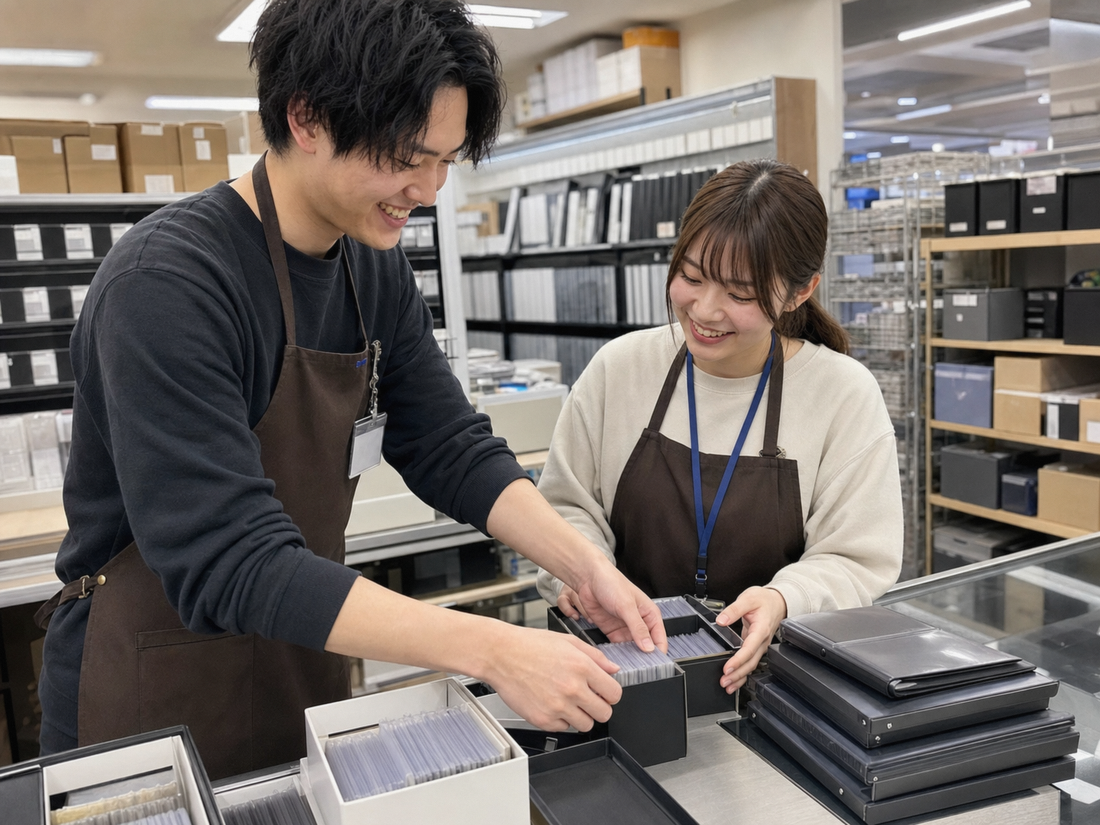 店舗でカードを査定するスタッフ